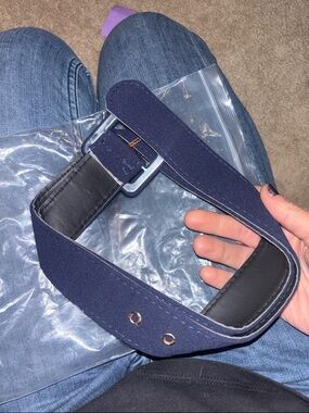 Navy Stretch Elastic Belt with Metal Buckle